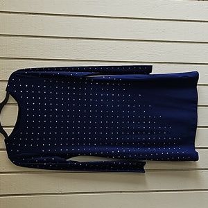 Long Sleeve Ronestone Party Dress in Blue. Size Medium.